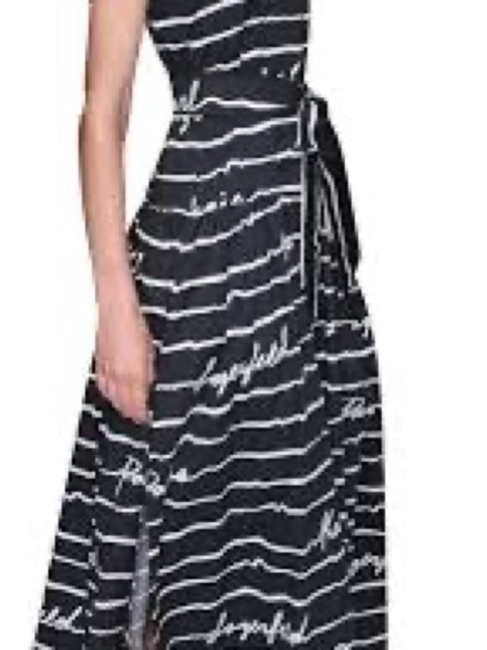 Karl Lagerfeld Black & White Script Wrap Maxi Dress